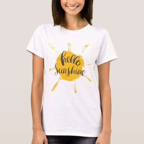 Yellow HandDrawn Sun Hello Sunshine Image Text Art T_Shirt