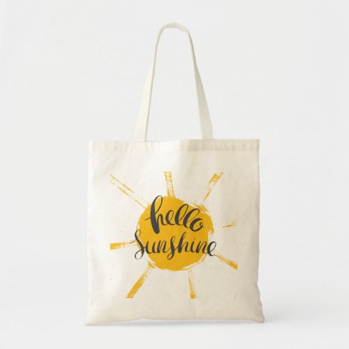Yellow HandDrawn Sun Hello Sunshine Image Text Art Tote Bag