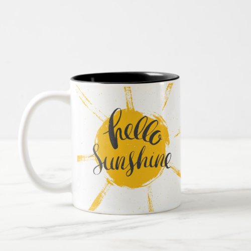 Yellow HandDrawn Sun Hello Sunshine Image Text Art Two_Tone Coffee Mug