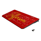 Yellow Handwritten-Like Custom Name on Red Wireless Keyboard (Angled)