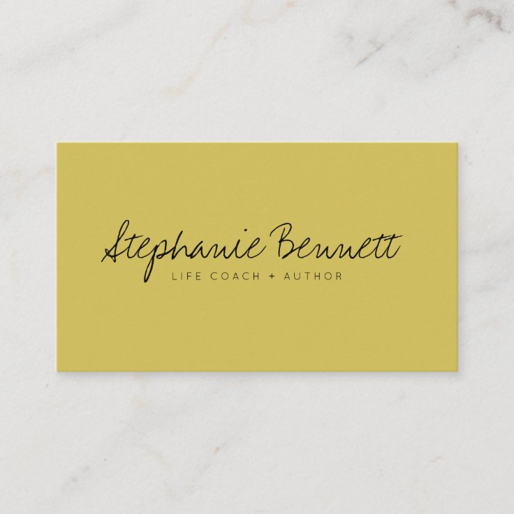 Yellow handwritten script signature life coach business card | Zazzle