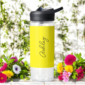 Yellow Handwritten Text Elegant Water Bottle