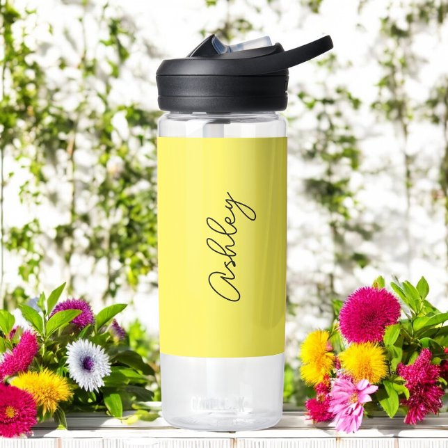 Yellow Handwritten Text Elegant  Water Bottle (Creator Uploaded)