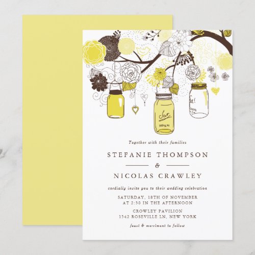 Yellow Mason Jars Floral Summer Wedding Invitation