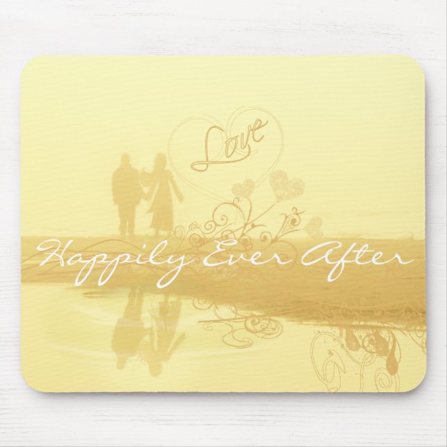 Yellow Happily Ever After Beach Wedding Mouse Pad (Front)