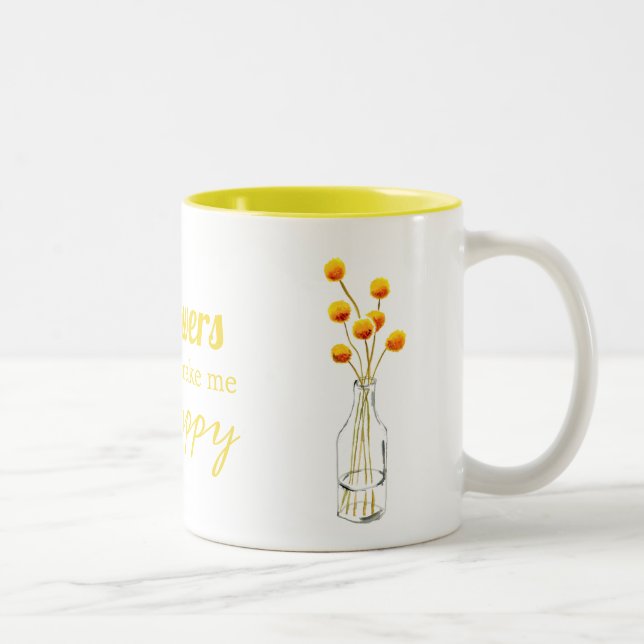 Yellow happy Billy Button flowers Australian art Two-Tone Coffee Mug (Right)