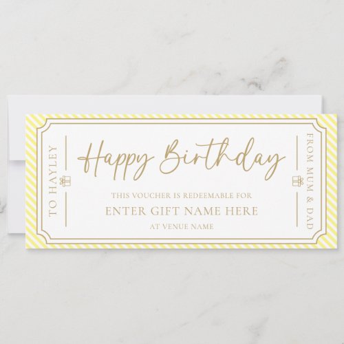 Yellow Happy Birthday Gift Voucher Card