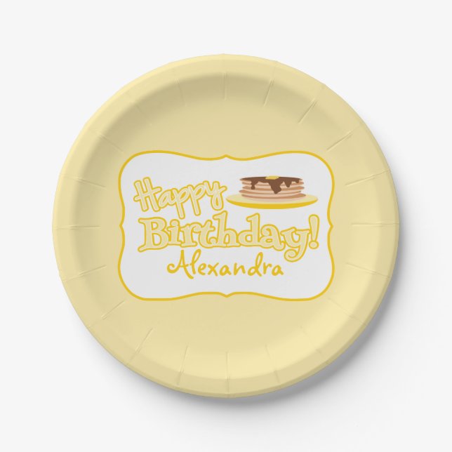 Yellow Happy Birthday Pancakes Paper Plates (Front)