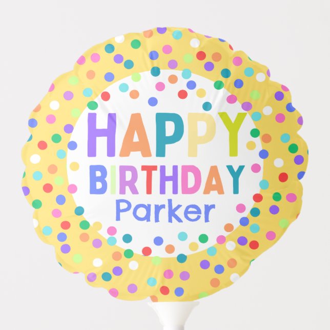 Yellow Happy Birthday Rainbow Confetti Balloon (Front)