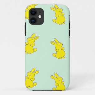 Yellow happy bunnies on teal iPhone 11 case