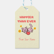 Yellow Happy Cat with Flowers Gift Tags