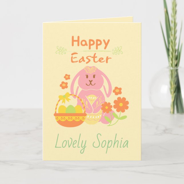Yellow Happy Easter rabbit Holiday Card (Front)