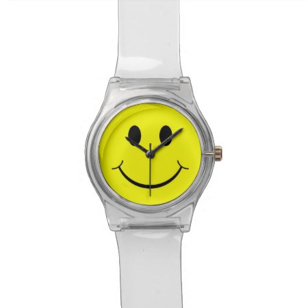 Yellow Happy Face 70's Clear Lucite Watch