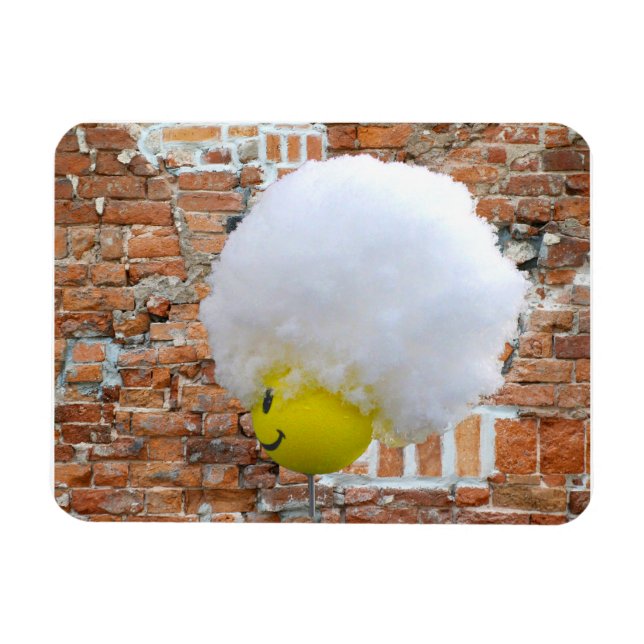 Yellow Happy Face Antenna Topper, Fluffy Snow Hat Magnet (Horizontal)