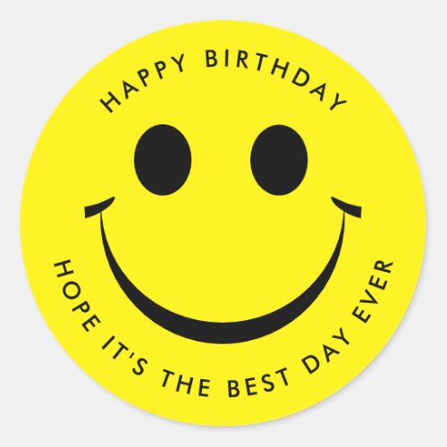 Yellow Happy Face Birthday Classic Round Sticker