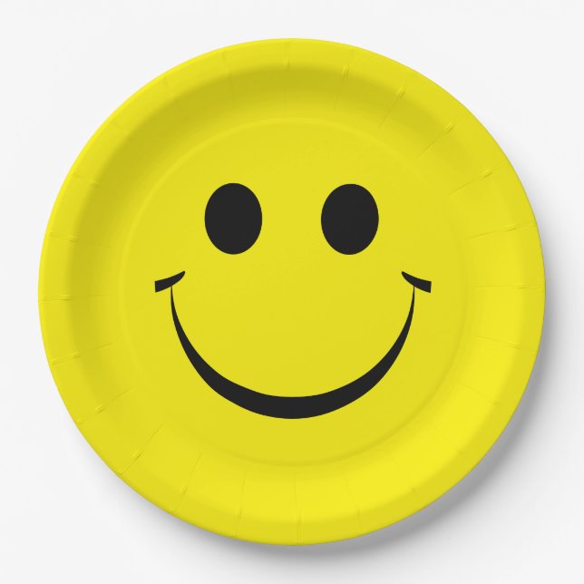 Yellow Happy Face Birthday Paper Plates (Front)