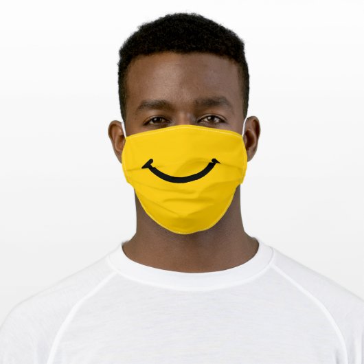 Yellow Happy Face Smile Cartoon Smiling Mouth Adult Cloth Face Mask (Worn)