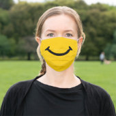 Yellow Happy Face Smile Cartoon Smiling Mouth Adult Cloth Face Mask (Outside)