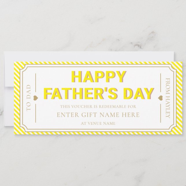 Yellow Happy Father's Day Gift Voucher Card (Front)