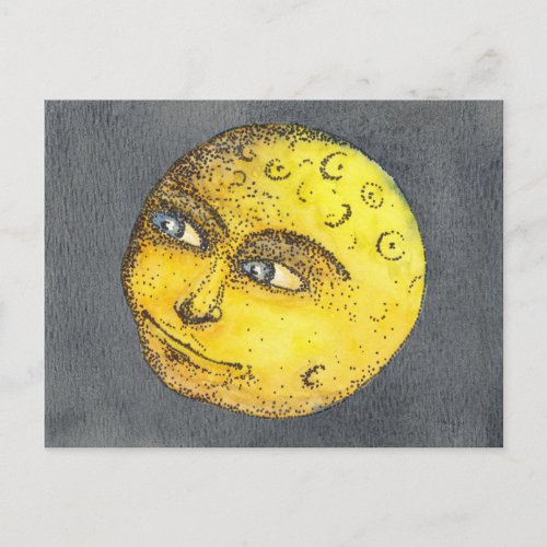 Yellow Happy Moon Face Postcard