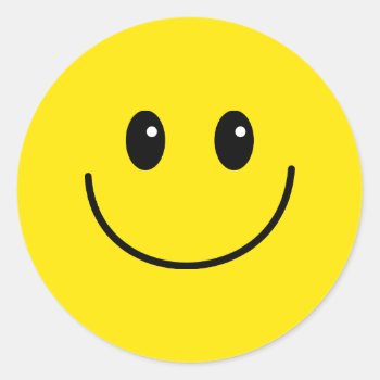 Yellow Happy Smiling Face Classic Round Sticker by prawny at Zazzle