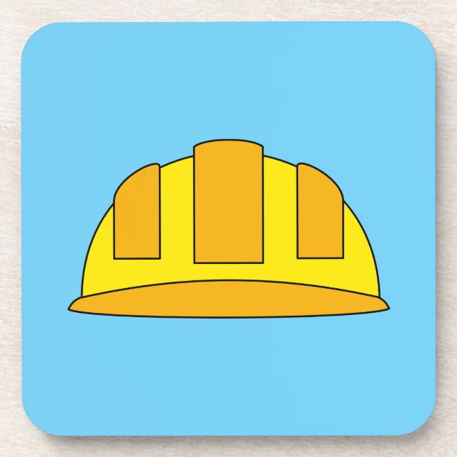 Yellow Hard Hat Cartoon Beverage Coaster (Front)