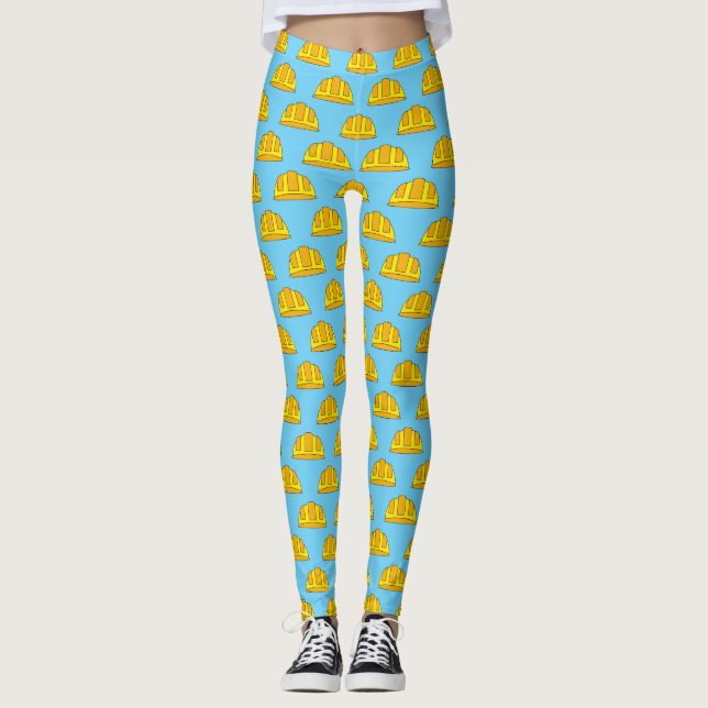 Yellow Hard Hat Cartoon Leggings (Front)