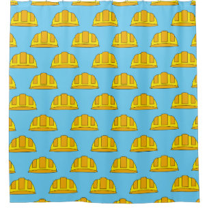 Yellow Hard Hat Cartoon Shower Curtain