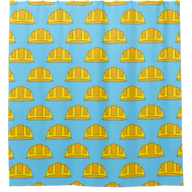 Yellow Hard Hat Cartoon Shower Curtain (Front)