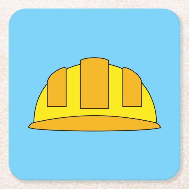 Yellow Hard Hat Cartoon Square Paper Coaster (Front)