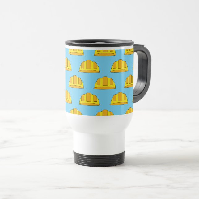 Yellow Hard Hat Cartoon Travel Mug (Front Right)