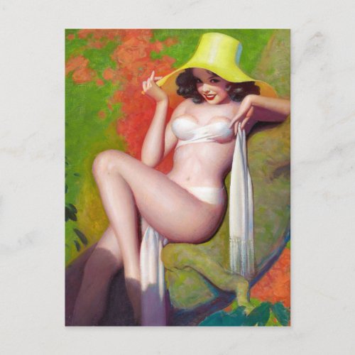 Yellow Hat Pin Up Postcard