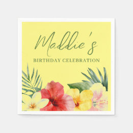 Yellow Hawaiian Floral Birthday Napkins