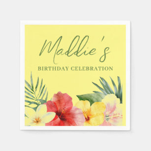 Yellow Hawaiian Floral Birthday Napkins