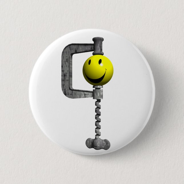 yellow head caught in a vice pinback button (Front)