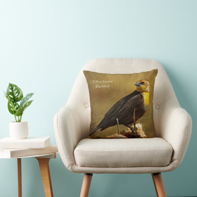 Yellow-headed Blackbird Throw Pillow (Chair)