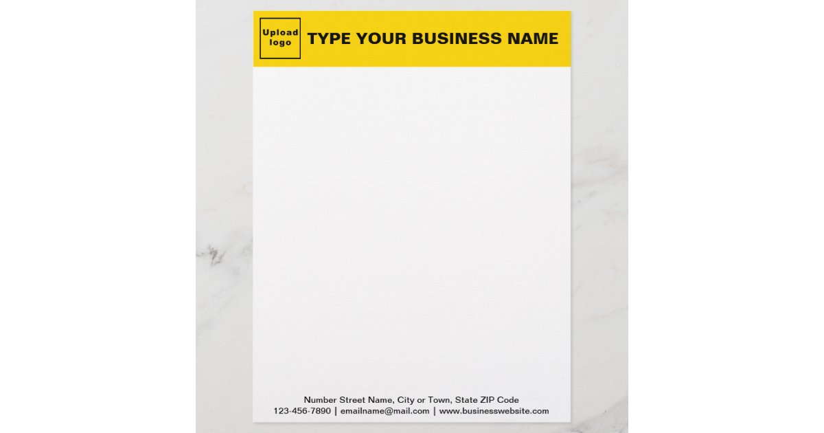 Mail Yellow Header Example Yellow Header and Black Texts Footer on Business Letterhead | Zazzle