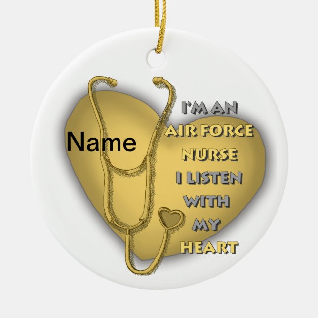 Yellow Heart Air Force Nurse Ceramic Ornament (Front)