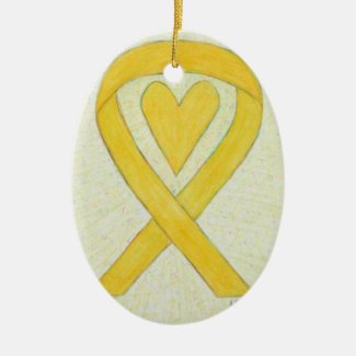 Yellow Heart Awareness Ribbon Ceramic Art Ornament