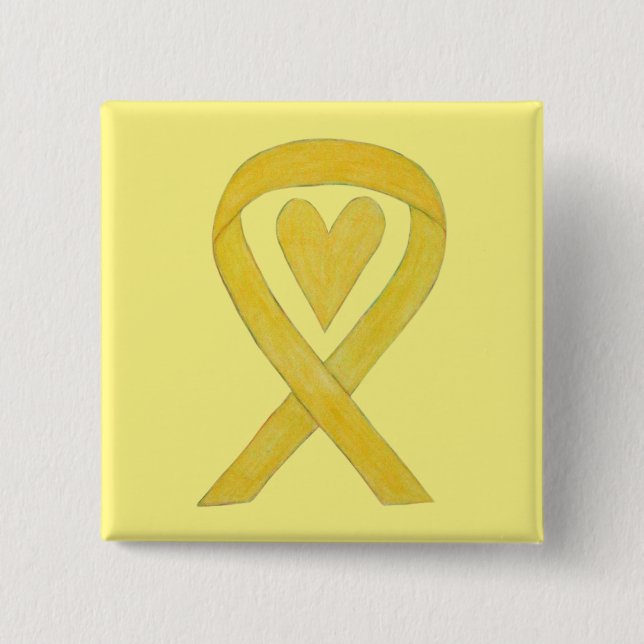 Yellow Heart Awareness Ribbon Custom Art Pins (Front)