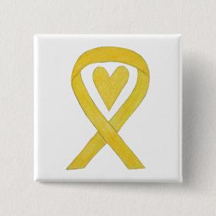Yellow Heart Awareness Ribbon Custom Art Pins