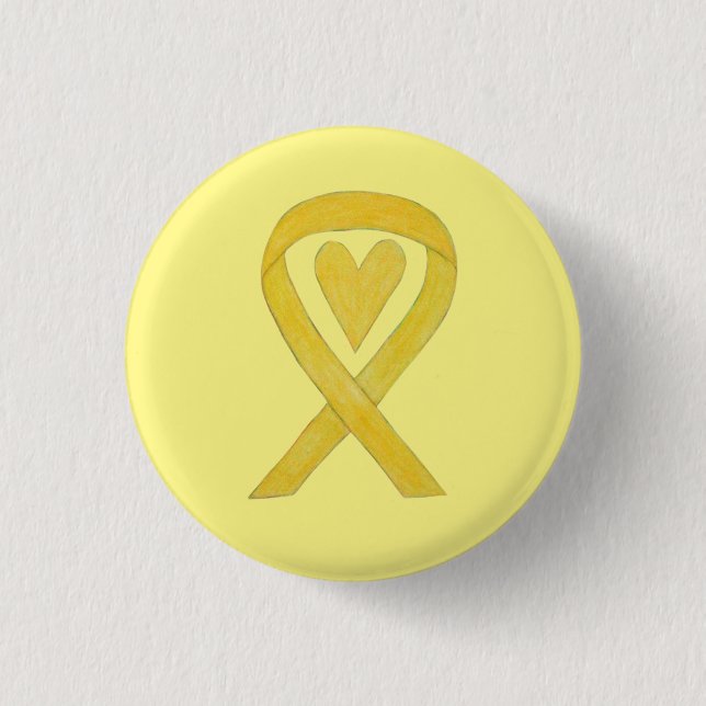 Yellow Heart Awareness Ribbon Custom Art Pins (Front)