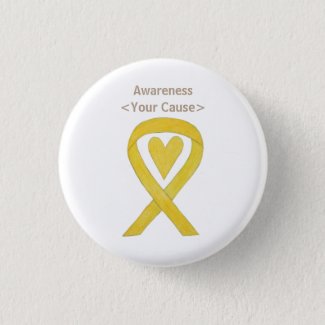 Yellow Heart Awareness Ribbon Custom Pin Button