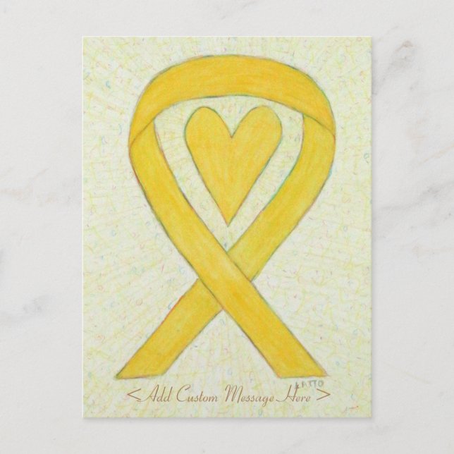 Yellow Heart Awareness Ribbon Custom Postcard (Front)