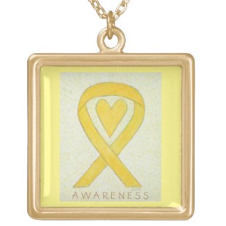 Yellow Heart Awareness Ribbon Jewelry Necklace