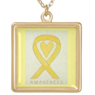 Yellow Heart Awareness Ribbon Jewelry Necklace