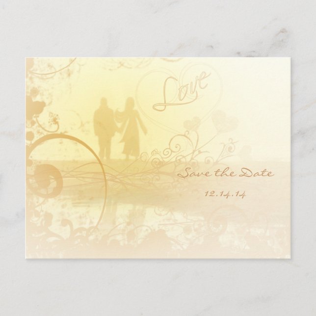 Yellow Heart Beach Wedding Announcement Postcard (Front)