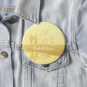 Yellow Heart Beach Wedding Button