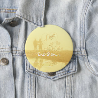 Yellow Heart Beach Wedding Button
