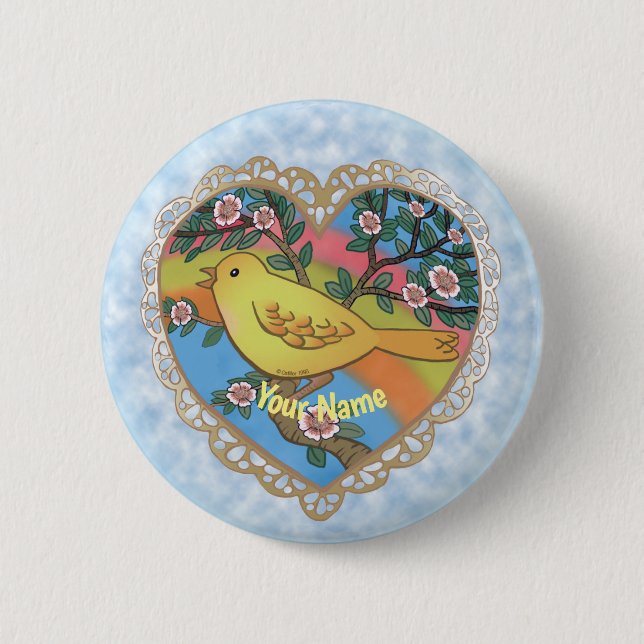 Yellow Heart Bird custom  Button (Front)